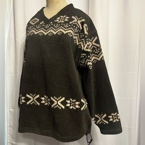 Vintage Women/Unisex V Neck Tribal Pattern Fleece With Draw String On Hem Size L